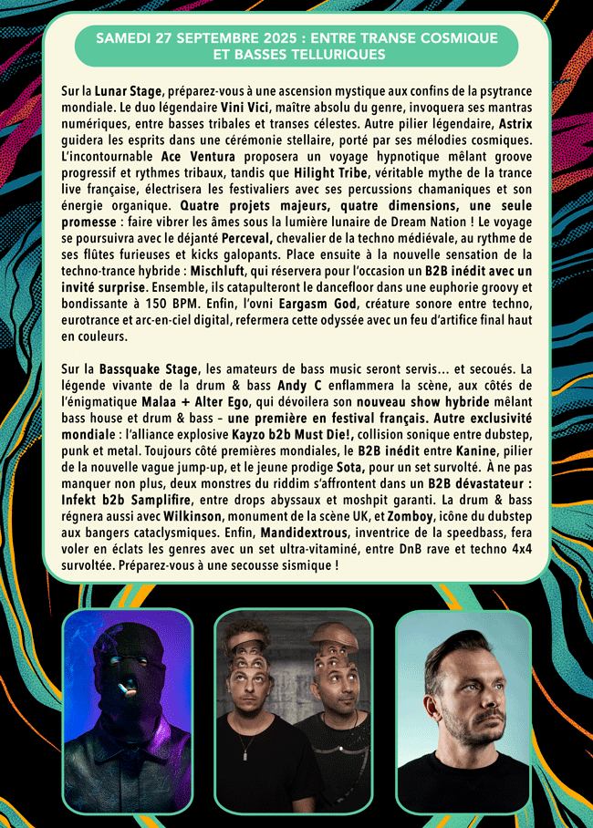 Samedi 27 septembre 2025 : entre transe cosmique et basses telluriques