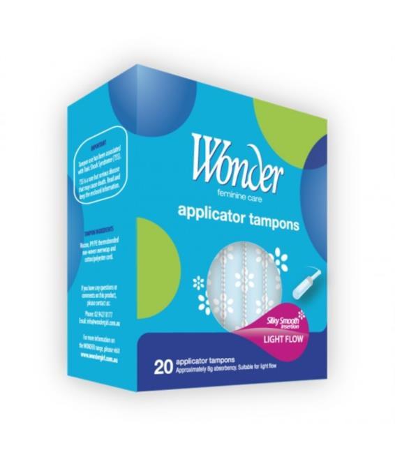 Wonder Regular Applicator Tampons With Smooth Plastic Guide Applicator