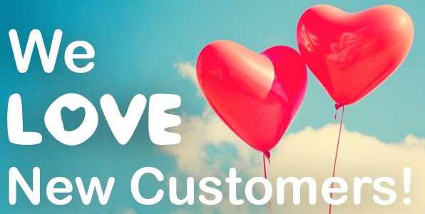 We love new customers! Image of heart-shaped ballons
