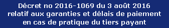 Décret no 2016-1069 du 3 août 2016 
relatif aux garanties et délais de paiement 
en cas de pratique du tiers payant