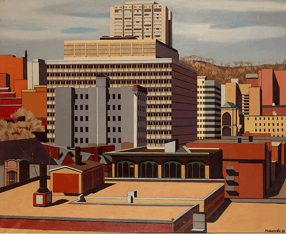 Les toits de Montréal, 1986, huile sur toile, 130 x 161 cm